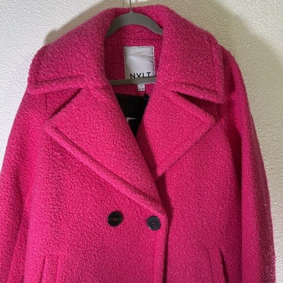 NWT- NVLT-Hot pink Faux Wool Boucle Double Breasted Coat-Size X-large - Picture 7 of 14
